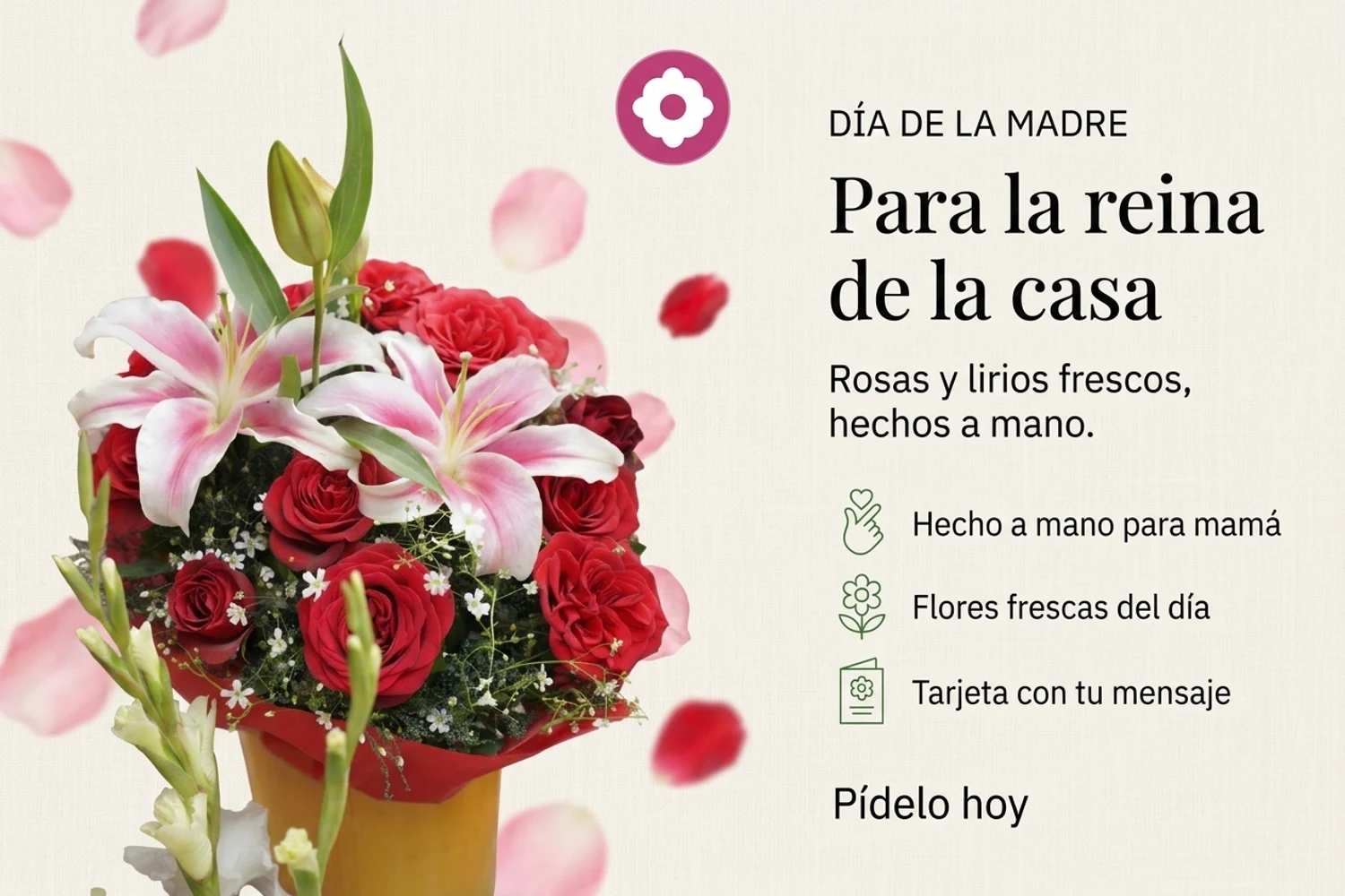 Arte de campaña Studio del arreglo, con marca, copy y features