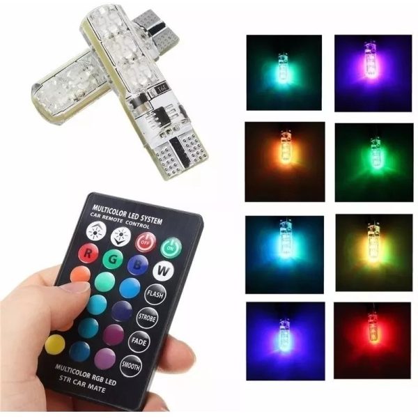 Led Posicion T10 W5w Multicolor Rgb C/control Remoto