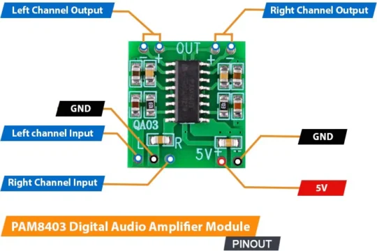 PAM8403 module pinout 540x360 - Módulo Mini Amplificador Digital PAM8403 Usos y Ventajas