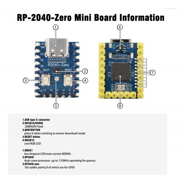 Raspberry Pi Pico Rp2040 Zero Con Pines Sin Soldar Usb C