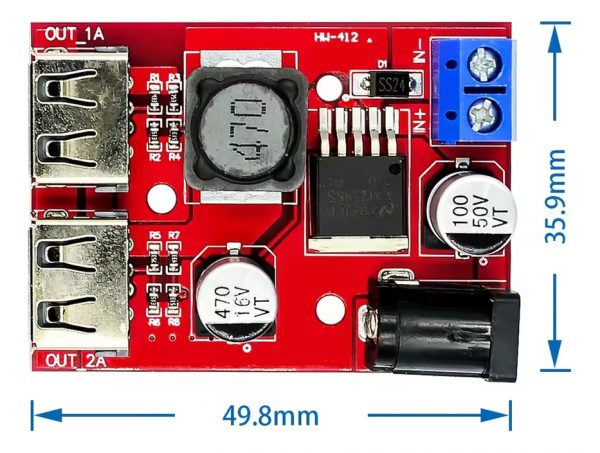 Convertidor Buck Lm2596s Lm2596 Dual Usb 9-36v A 5v Dc Jack