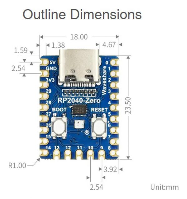 Raspberry Pi Pico Rp2040 Zero Con Pines Sin Soldar Usb C