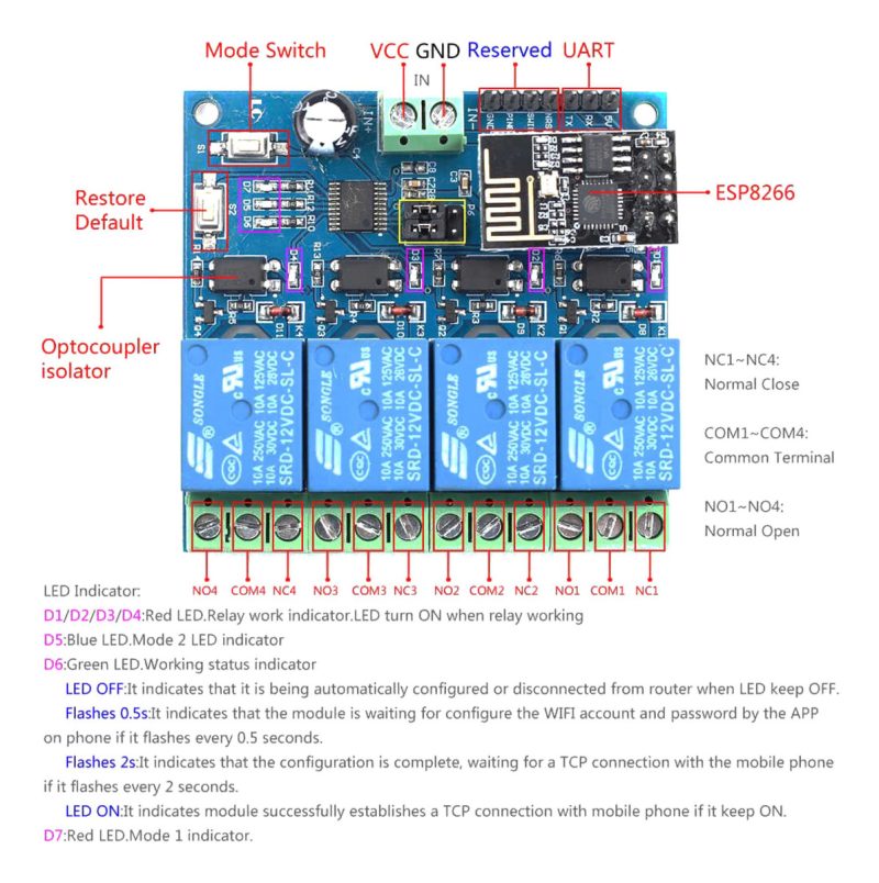 Modulo Relay Rele 4 Canales Esp8266 Proyectos Domotica App - Image 5