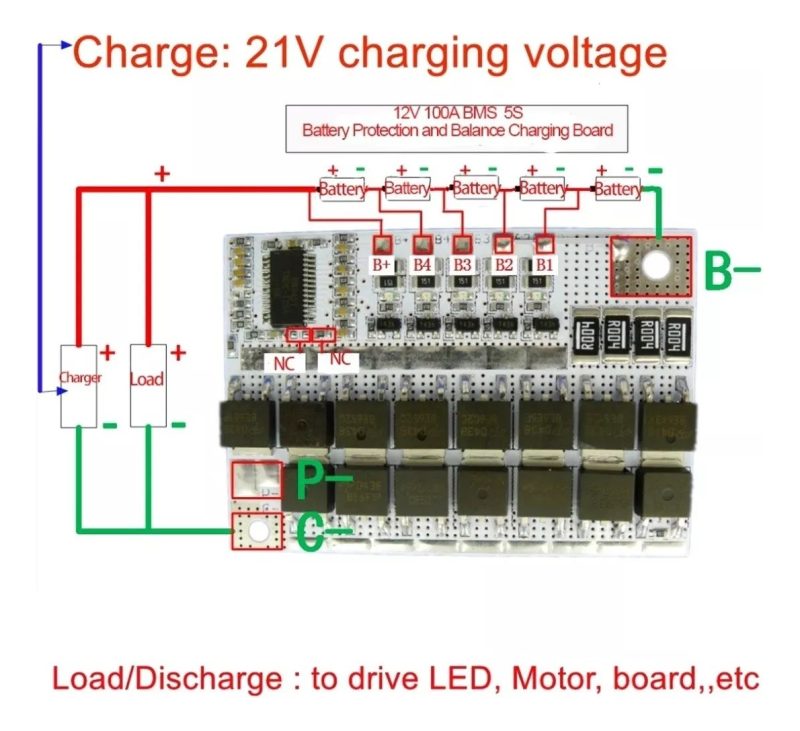 Placa Modulo Bms 100a Ajustable 3s/4s/5s 12-21v Balanceador - Image 6
