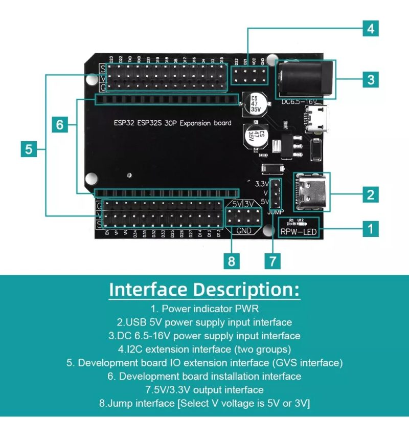 Nodemcu Esp32 Wifi Ch340g Usb-c + Shield Placa Expansion 30p - Image 7