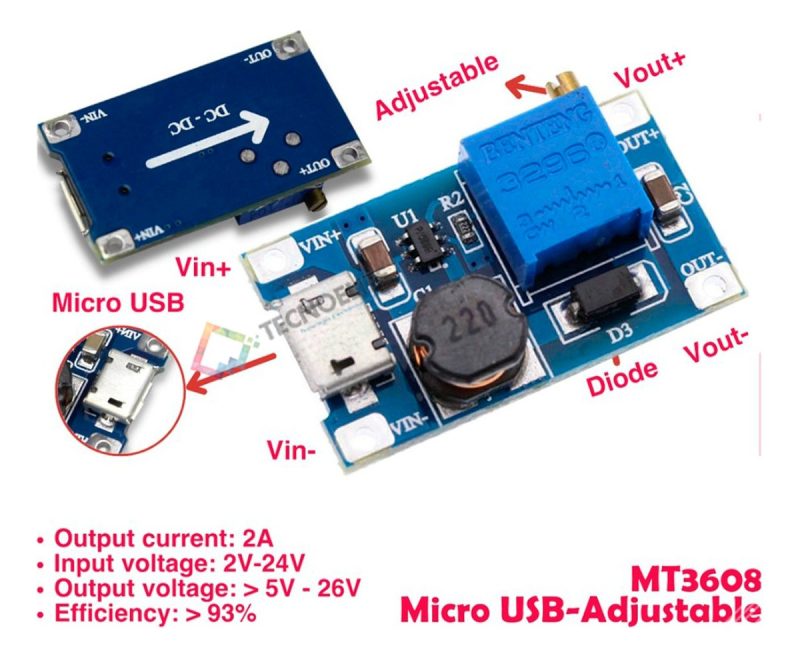 2 X MÃ³dulo Elevador De Voltaje Mt3608 Dc Step Up + Usb C - Image 7
