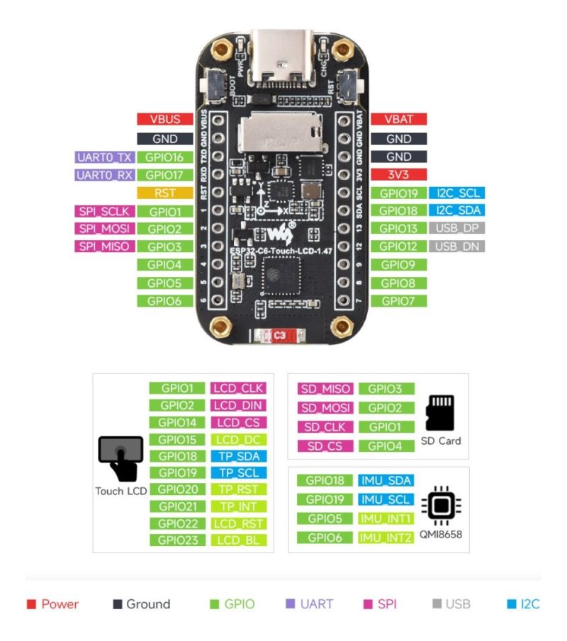 Kit Esp32-c6 +lcd 1.47 Ips Tactil Wifi6 Ble Zigbee Imu Dof - Image 6