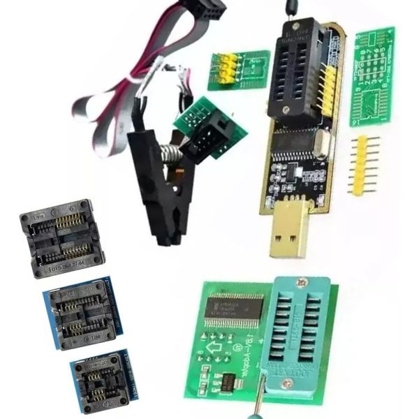 Kit Programador Bios Ch341+pinza+adap.1,8v+sock. 150,200,300