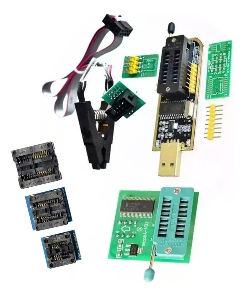 Kit Programador Bios Ch341+pinza+adap.1,8v+sock. 150,200,300