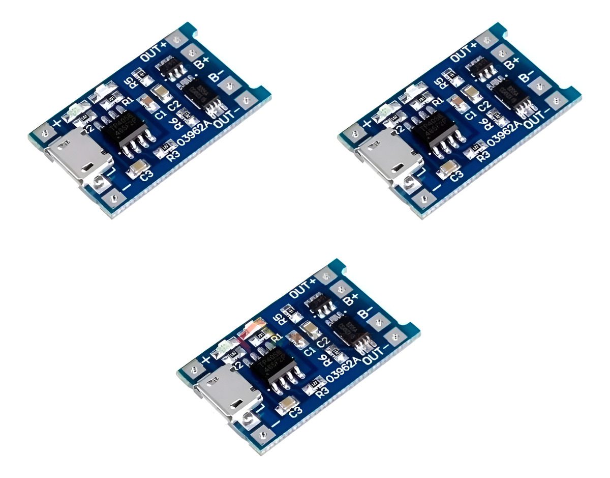 X3 Pack Modulo Carga Micro Usb 5v Tp4056 18650 + Proteccion