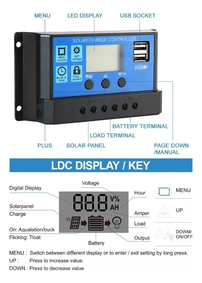 Controlador Regulador 12-24v 60a Carga Panel Solar 99.5%+usb 4 Controlador Regulador 12-24v 60a Carga Panel Solar 99.5%+usb - Image 4